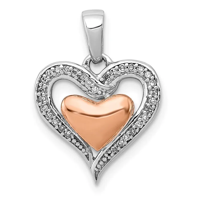 TreasureFineJewelers Necklaces Sterling Silver Rhodium 14K Rose Gold Heart Pendant TreasureFineJewelers Necklaces Sterling Silver Rhodium 14K Rose Gold Heart Pendant