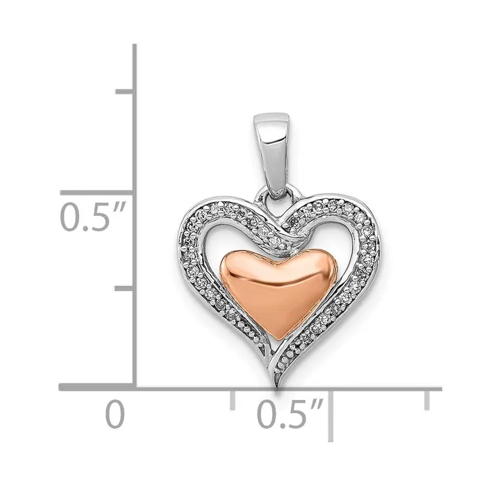 TreasureFineJewelers Necklaces Sterling Silver Rhodium 14K Rose Gold Heart Pendant