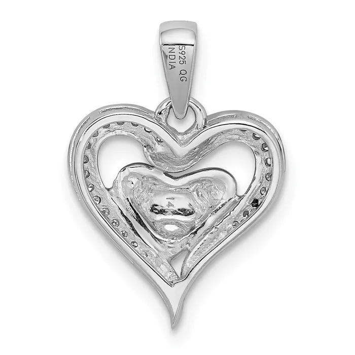 TreasureFineJewelers Necklaces Sterling Silver Rhodium 14K Rose Gold Heart Pendant