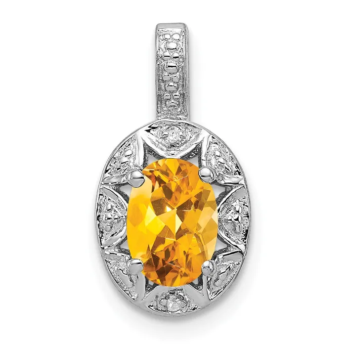 TreasureFineJewelers Necklaces Sterling Silver Rhodiumplated Diam Citrine Pendant TreasureFineJewelers Necklaces Sterling Silver Rhodiumplated Diam Citrine Pendant