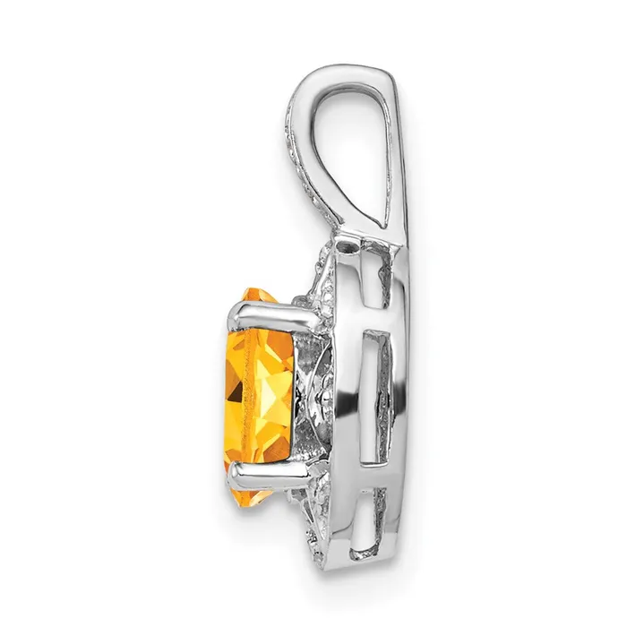 TreasureFineJewelers Necklaces Sterling Silver Rhodiumplated Diam Citrine Pendant