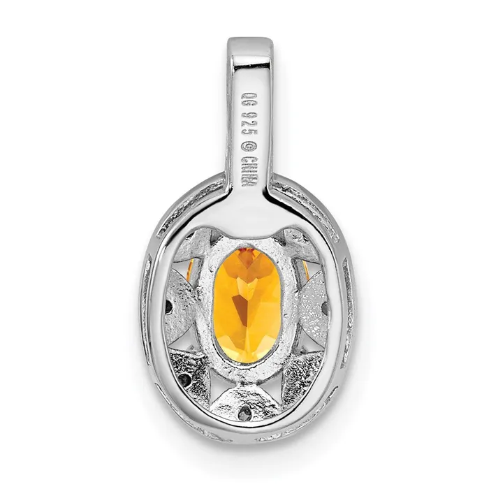 TreasureFineJewelers Necklaces Sterling Silver Rhodiumplated Diam Citrine Pendant