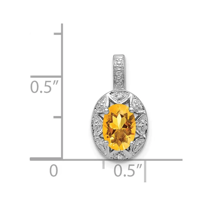 TreasureFineJewelers Necklaces Sterling Silver Rhodiumplated Diam Citrine Pendant