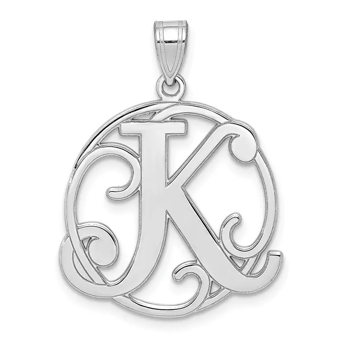 TreasureFineJewelers Necklaces Sterling Silver Rhodiumplated Fancy Script Letter K Initial Pendant TreasureFineJewelers Necklaces Sterling Silver Rhodiumplated Fancy Script Letter K Initial Pendant