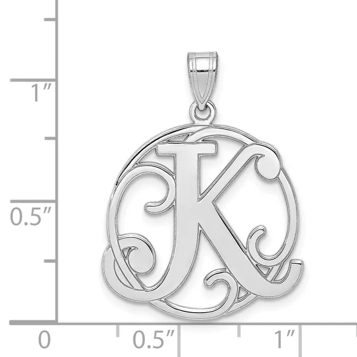 TreasureFineJewelers Necklaces Sterling Silver Rhodiumplated Fancy Script Letter K Initial Pendant