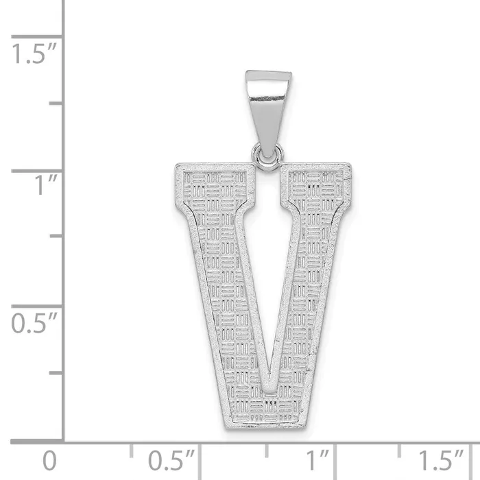 TreasureFineJewelers Necklaces Sterling Silver Rhodiumplated Letter V Initial Pendant