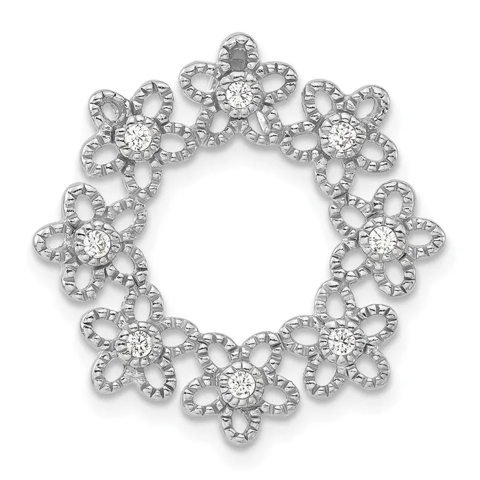 TreasureFineJewelers Necklaces Sterling Silver Textured w CZ Flower Chain Slide Pendant TreasureFineJewelers Necklaces Sterling Silver Textured w CZ Flower Chain Slide Pendant