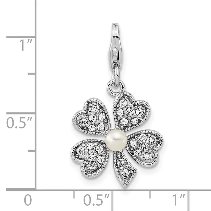 TreasureFineJewelers Rings Sterling Silver Amore La Vita Rhodpl FWC Pearl Swarovski Clover Charm