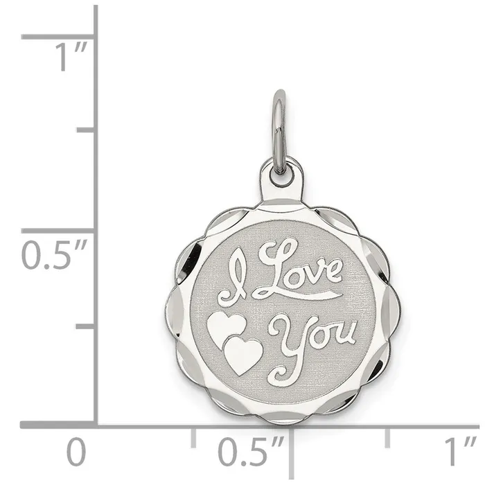 TreasureFineJewelers Rings Sterling Silver Rhodiumplated I Love You Disc Charm