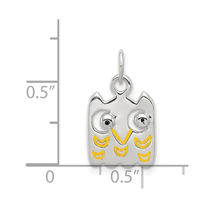 TreasureFineJewelers Rings Sterling Silver Yellow Enameled Owl Charm