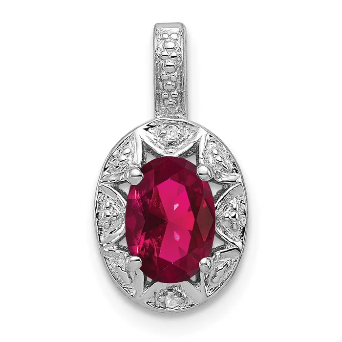 TreasureFineJewelers Sterling Silver Rhodiumplated Diam Created Ruby Pendant Necklaces TreasureFineJewelers Sterling Silver Rhodiumplated Diam Created Ruby Pendant Necklaces