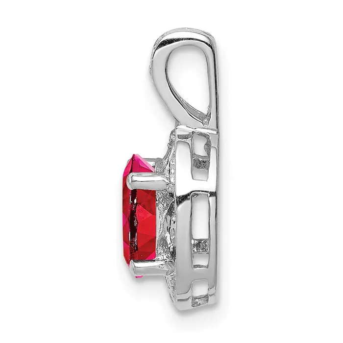 TreasureFineJewelers Sterling Silver Rhodiumplated Diam Created Ruby Pendant Necklaces