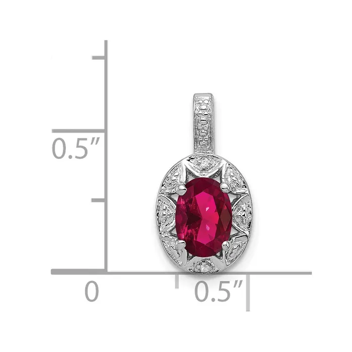 TreasureFineJewelers Sterling Silver Rhodiumplated Diam Created Ruby Pendant Necklaces