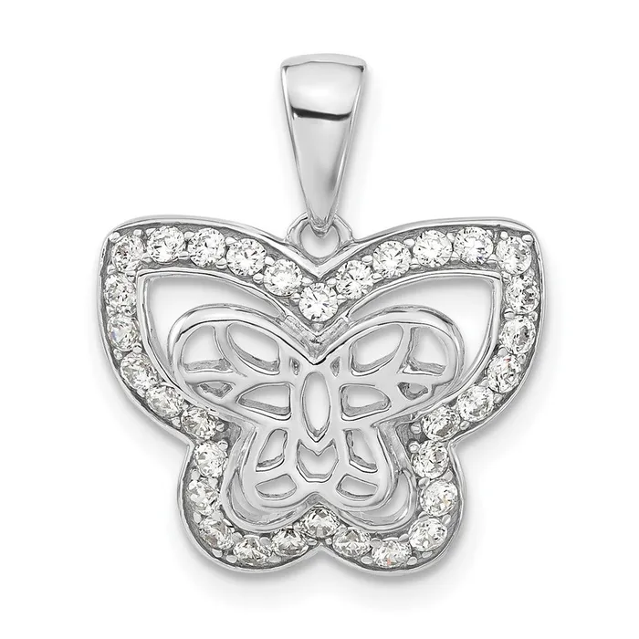 TreasureFineJewelers Sterling Silver Rhodiumplated Polished CZ Butterfly Pendant Necklaces TreasureFineJewelers Sterling Silver Rhodiumplated Polished CZ Butterfly Pendant Necklaces