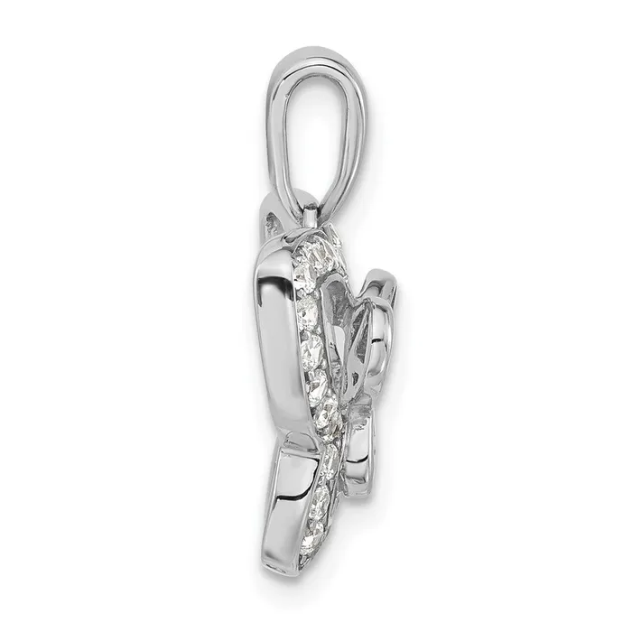 TreasureFineJewelers Sterling Silver Rhodiumplated Polished CZ Butterfly Pendant Necklaces