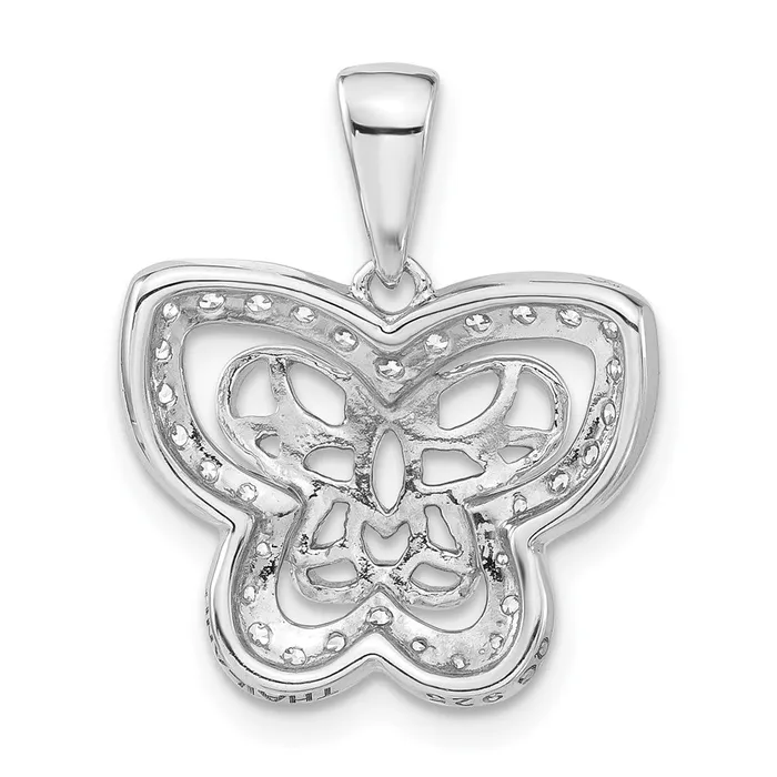 TreasureFineJewelers Sterling Silver Rhodiumplated Polished CZ Butterfly Pendant Necklaces
