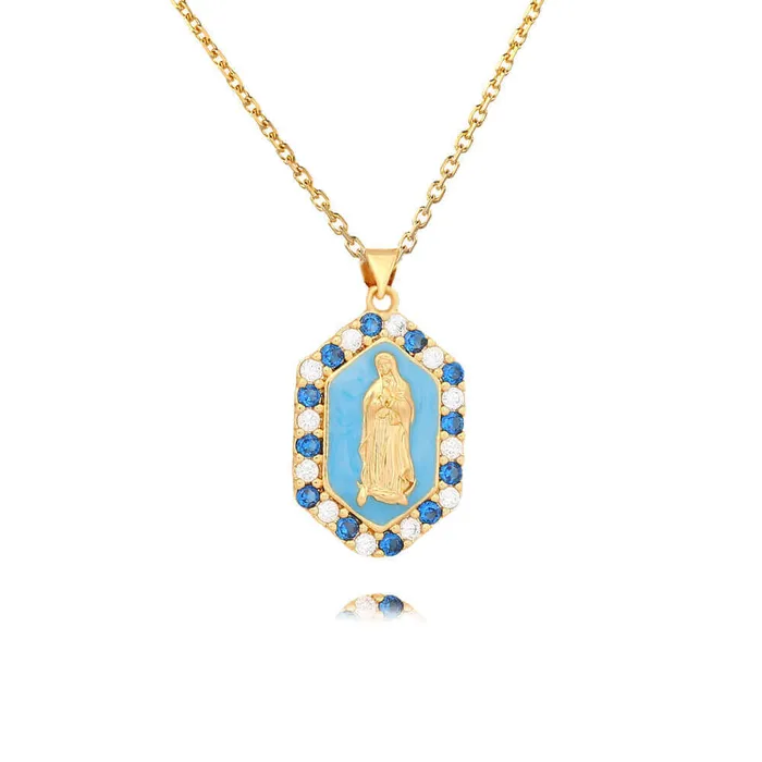 Trendolla Jewelry Necklaces Multicolor Virgin Mary Micro Zirconia Virgencita Necklace Trendolla Jewelry Necklaces Multicolor Virgin Mary Micro Zirconia Virgencita Necklace