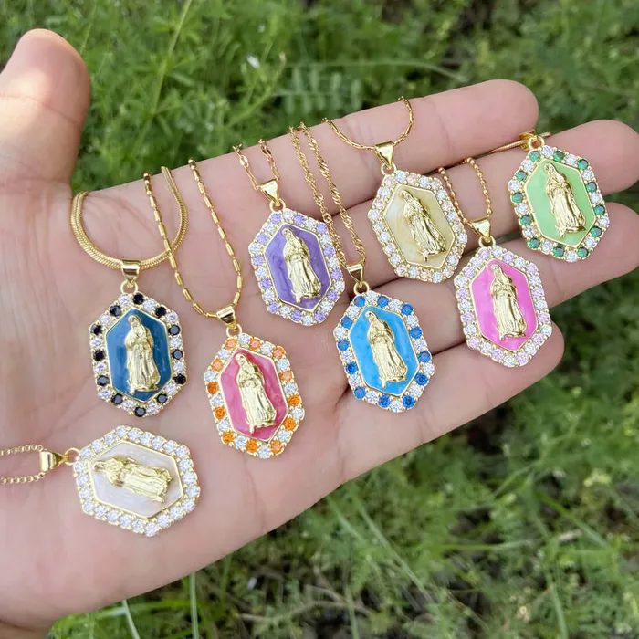 Trendolla Jewelry Necklaces Multicolor Virgin Mary Micro Zirconia Virgencita Necklace