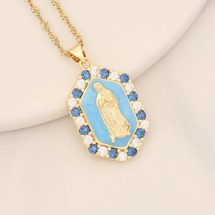 Trendolla Jewelry Necklaces Multicolor Virgin Mary Micro Zirconia Virgencita Necklace