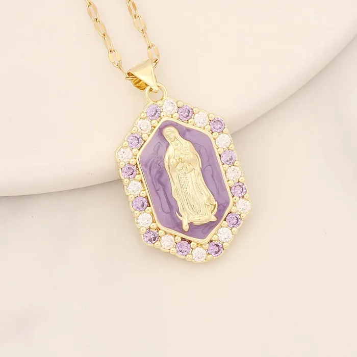 Trendolla Jewelry Necklaces Multicolor Virgin Mary Micro Zirconia Virgencita Necklace
