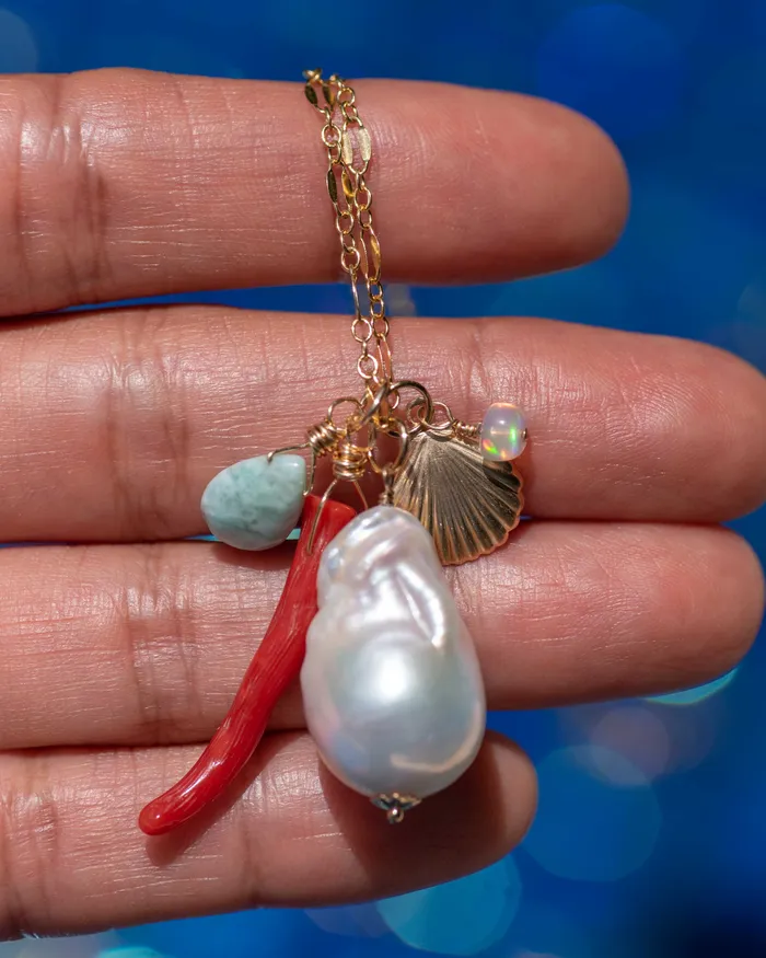 Vida Jewelry Designs Necklaces Large Baroque Pearl Coral Beach Seashell Charm Necklace Vida Jewelry Designs Necklaces Large Baroque Pearl Coral Beach Seashell Charm Necklace