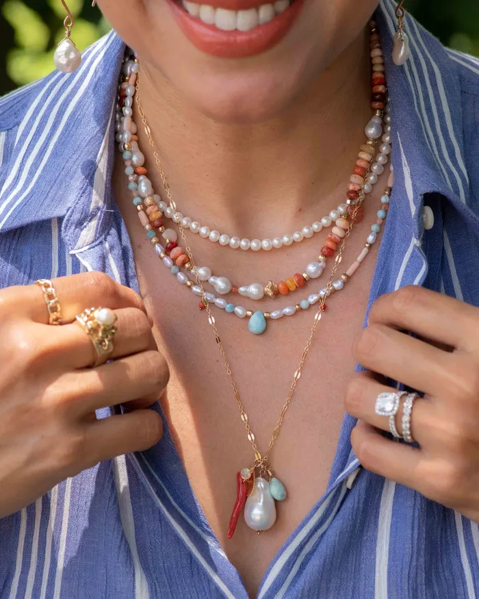 Vida Jewelry Designs Necklaces Large Baroque Pearl Coral Beach Seashell Charm Necklace
