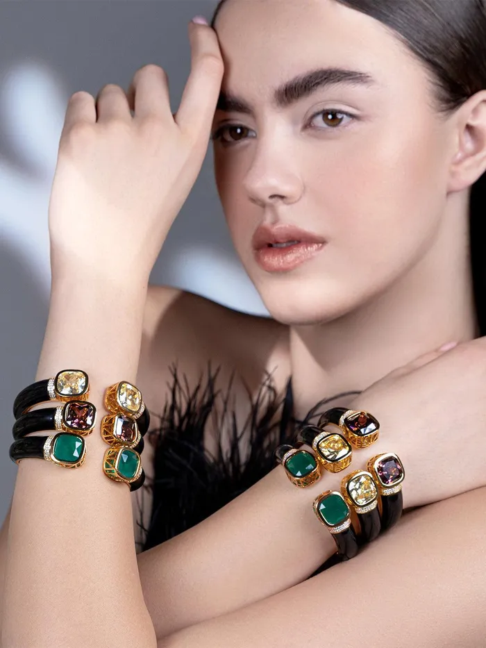 Curio Cottage Yellow Glow CZ Black Enameled Kada Bracelet Bracelets Curio Cottage Yellow Glow CZ Black Enameled Kada Bracelet Bracelets