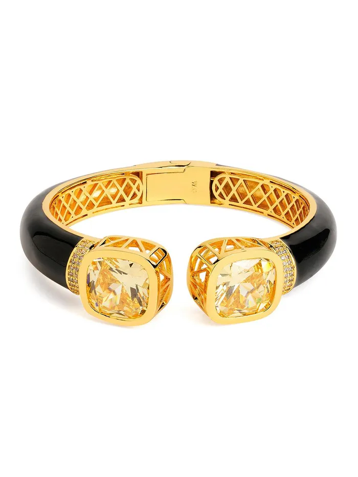 Curio Cottage Yellow Glow CZ Black Enameled Kada Bracelet Bracelets Curio Cottage Yellow Glow CZ Black Enameled Kada Bracelet Bracelets