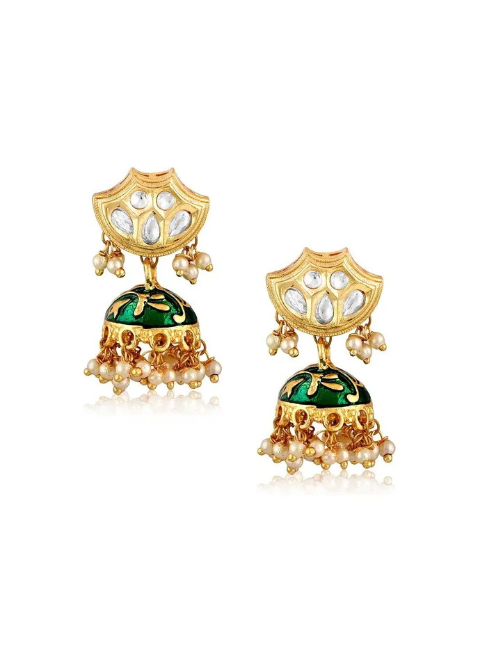 Earrings Curio Cottage Miera Kundan And Green Enameld Small Earrings