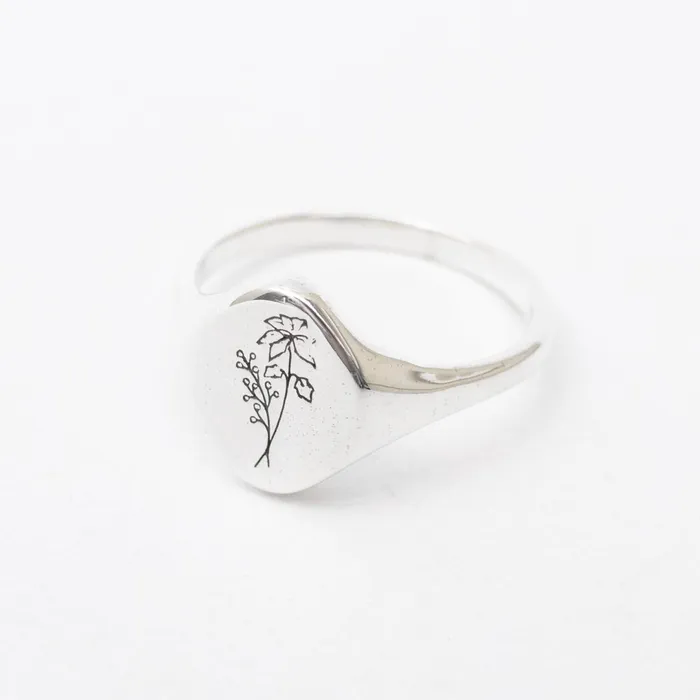 Silver Lotus December Birth Flower Signet Ring Rings