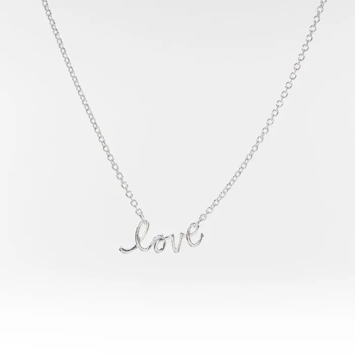 Silver Love Script Necklace Tashi Necklaces